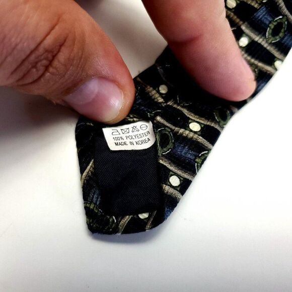 Romario Manzini Blue Green Abstract‎ Print Polyester Wide Tie - Picture 4 of 6